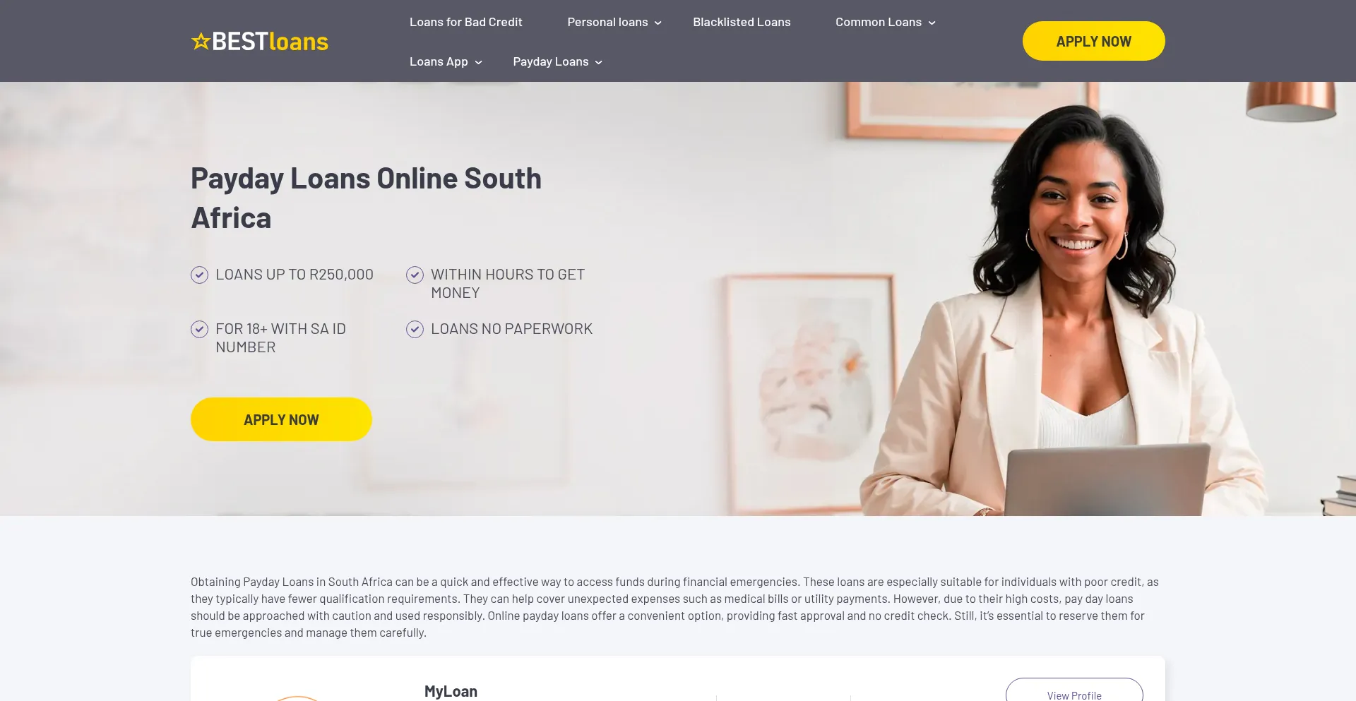 Website screenshot of Best-loans.co.za