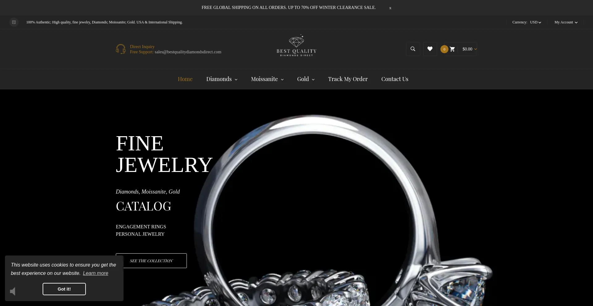 Website screenshot of Bestqualitydiamondsdirect.com