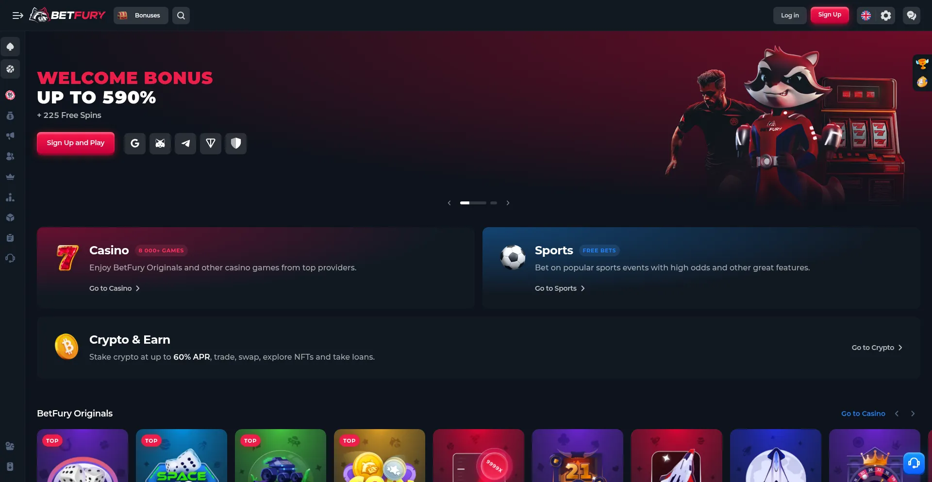 Website screenshot of Betfury.ac