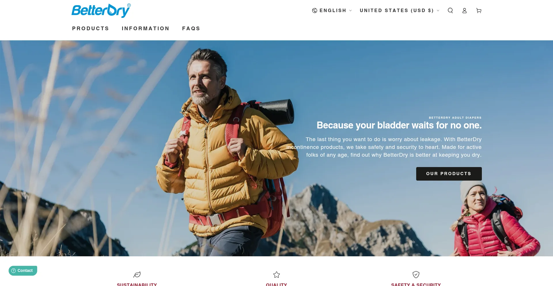Website screenshot of Betterdry.com
