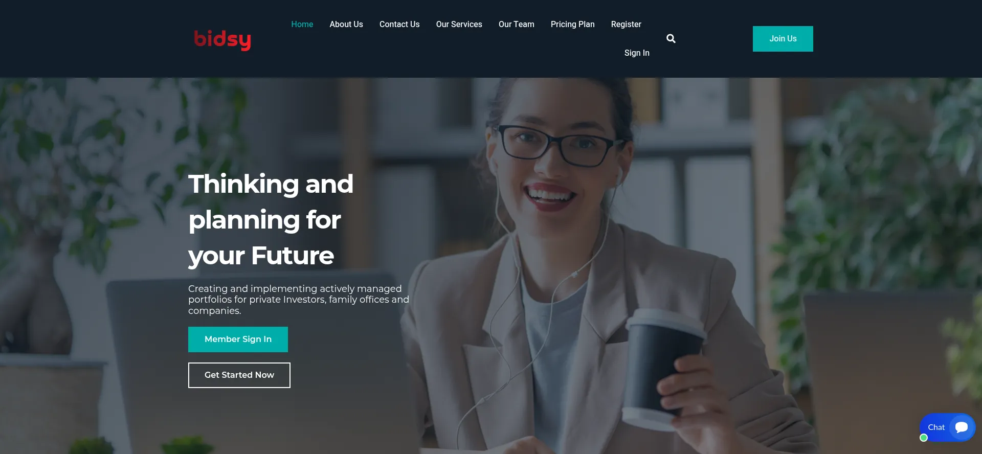 Website screenshot of Bidsy.biz