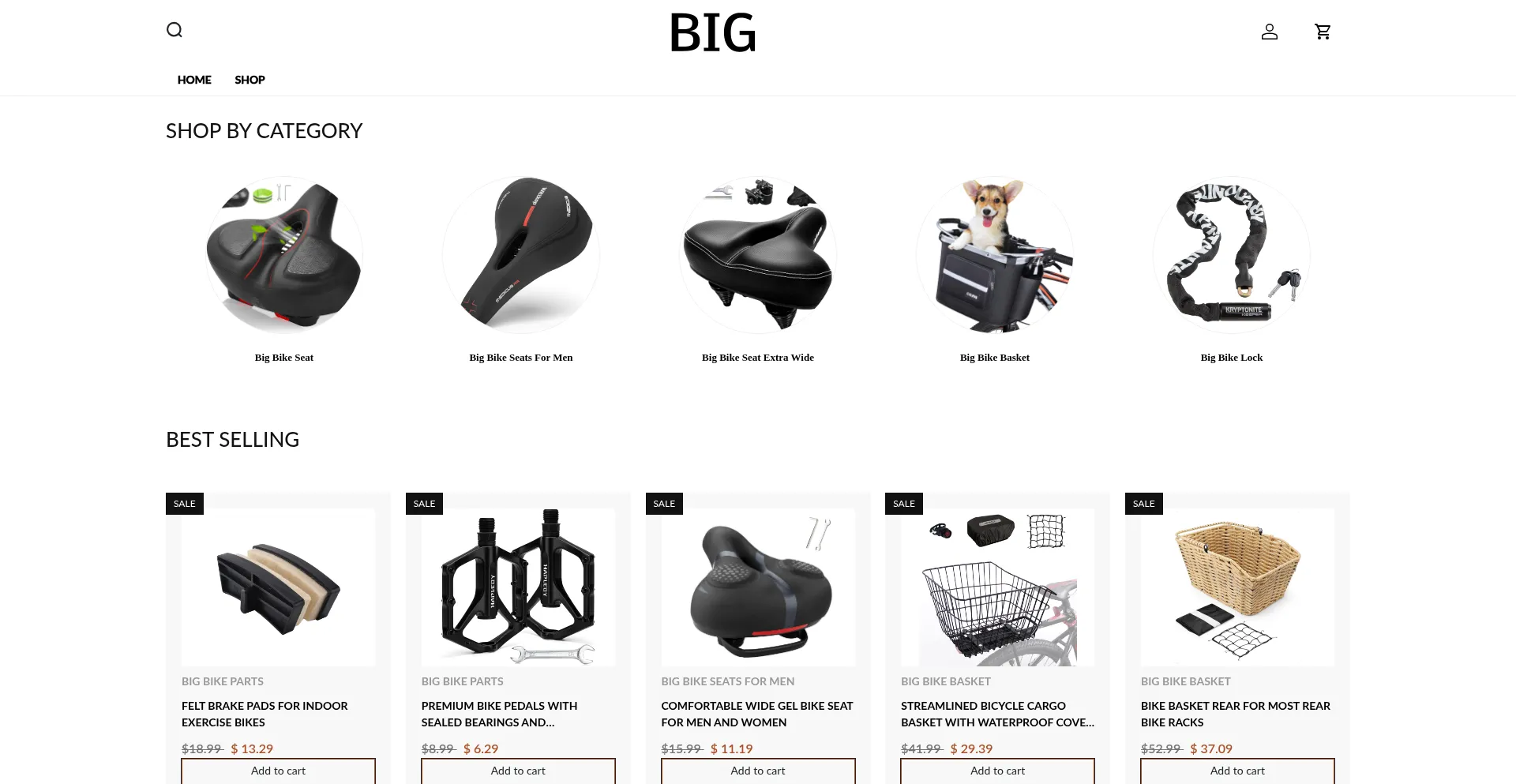 Website screenshot of Bigbikeessentials.shop