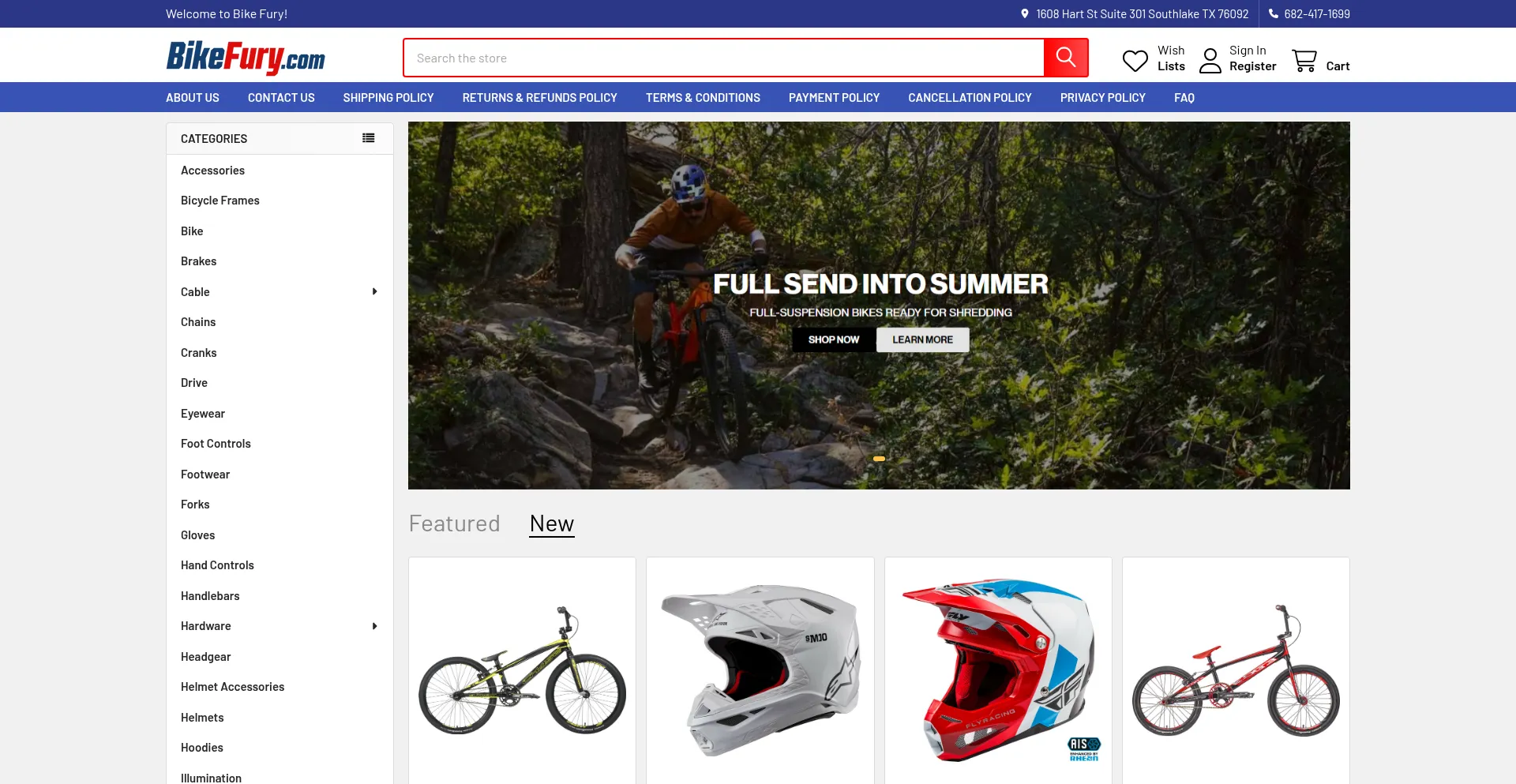 Website screenshot of Bikefury.com