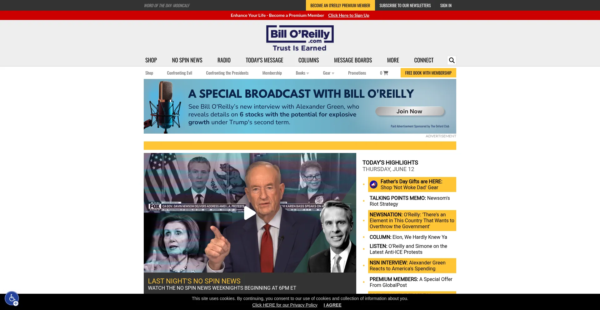 Website screenshot of Billoreilly.com