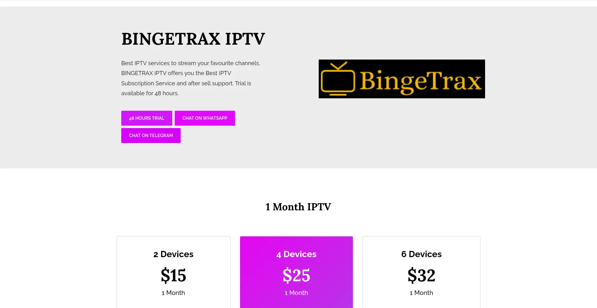 Website screenshot of Bingetrax.net