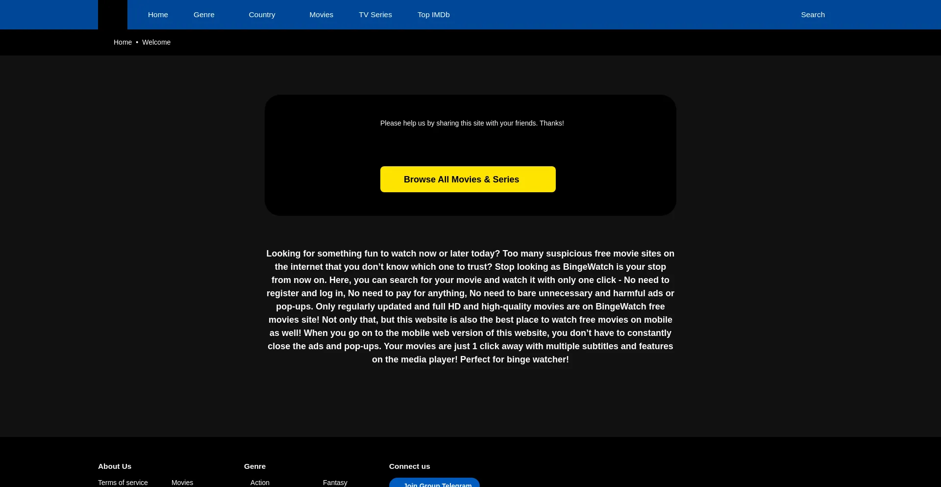 Website screenshot of Bingewatch.to