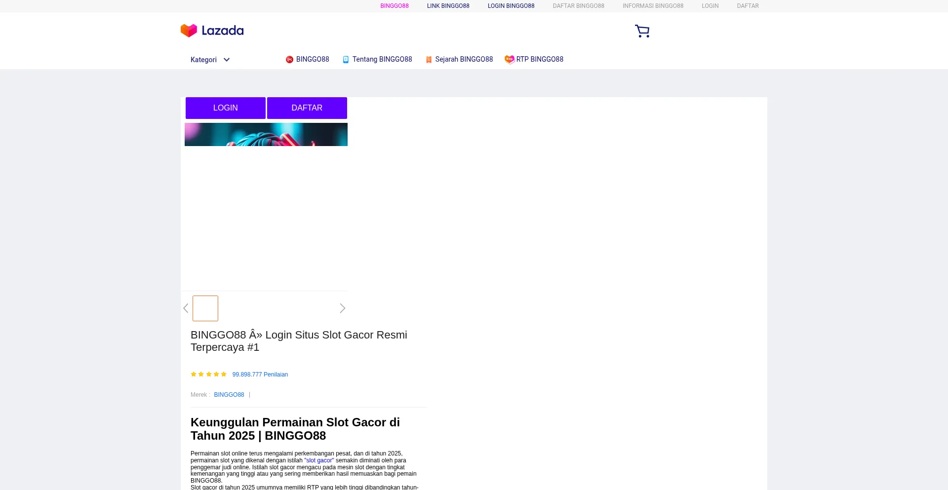 Website screenshot of Binggo88.com