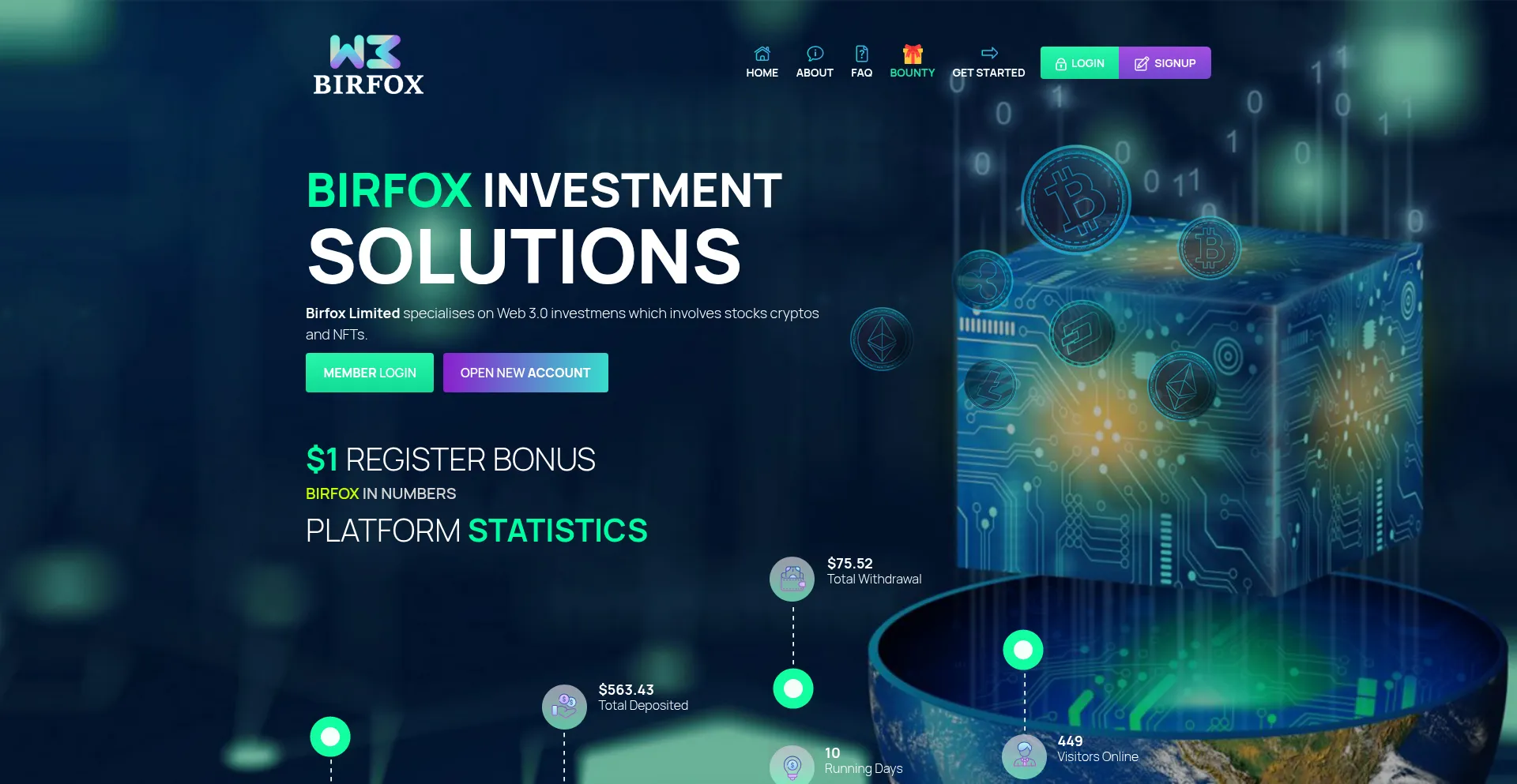 Website screenshot of Birfox.biz