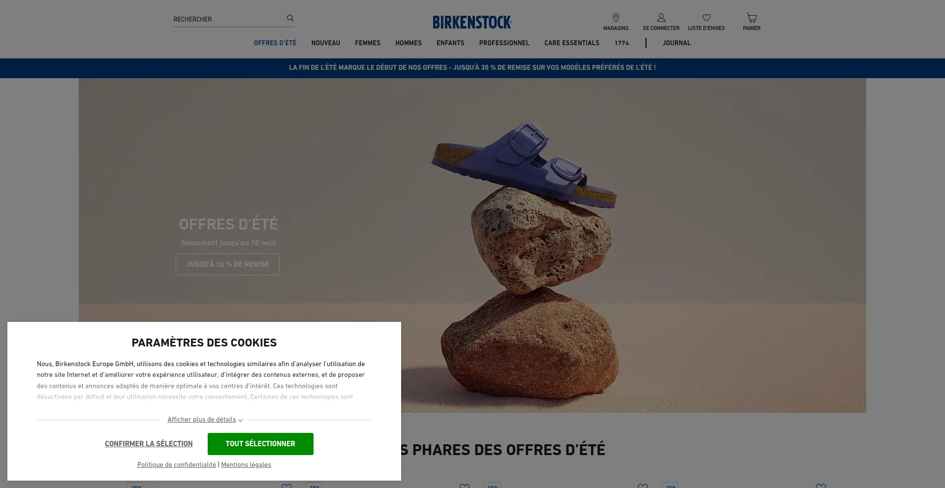 Website screenshot of Birkenstock.fr