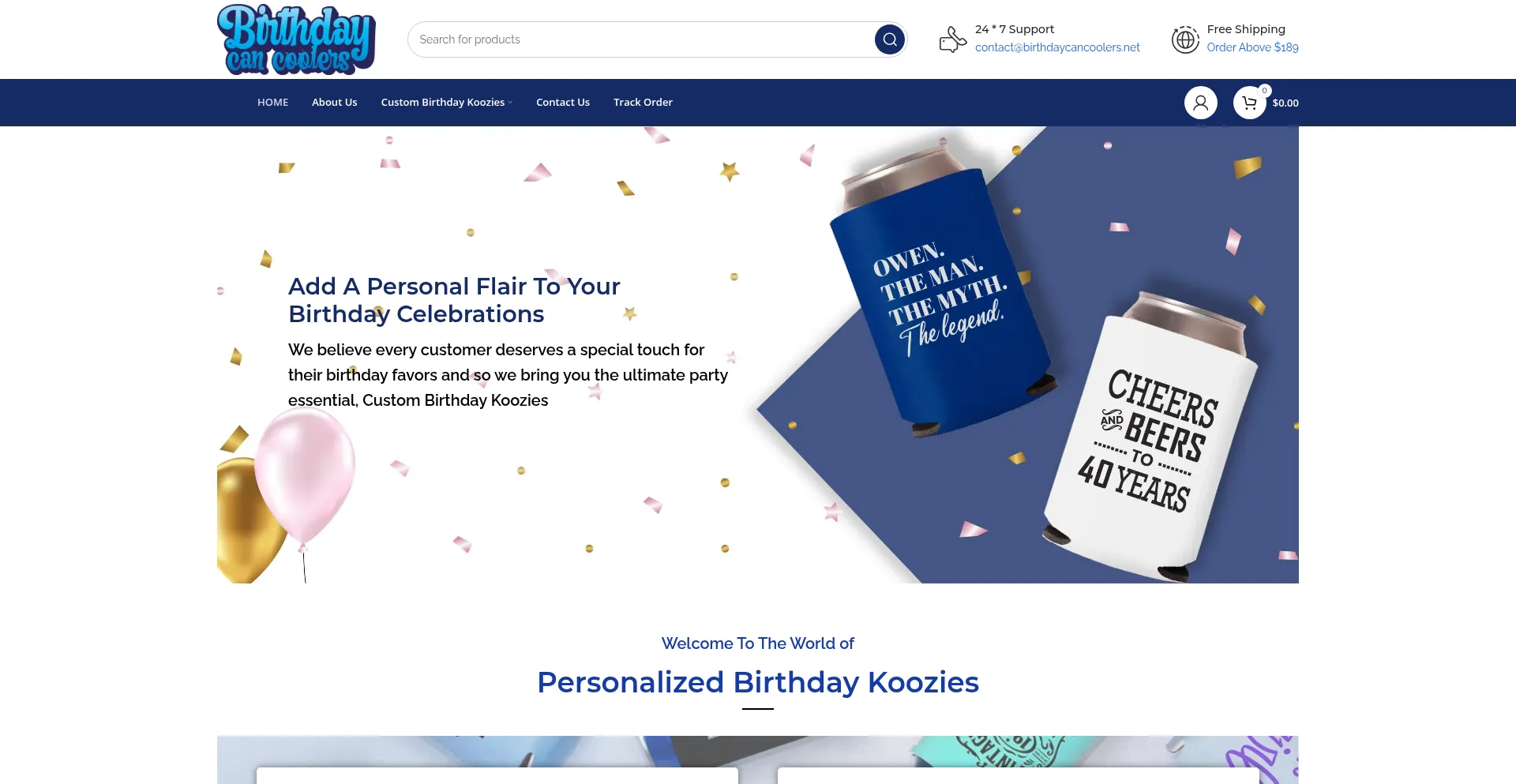 Website screenshot of Birthdaycancoolers.net