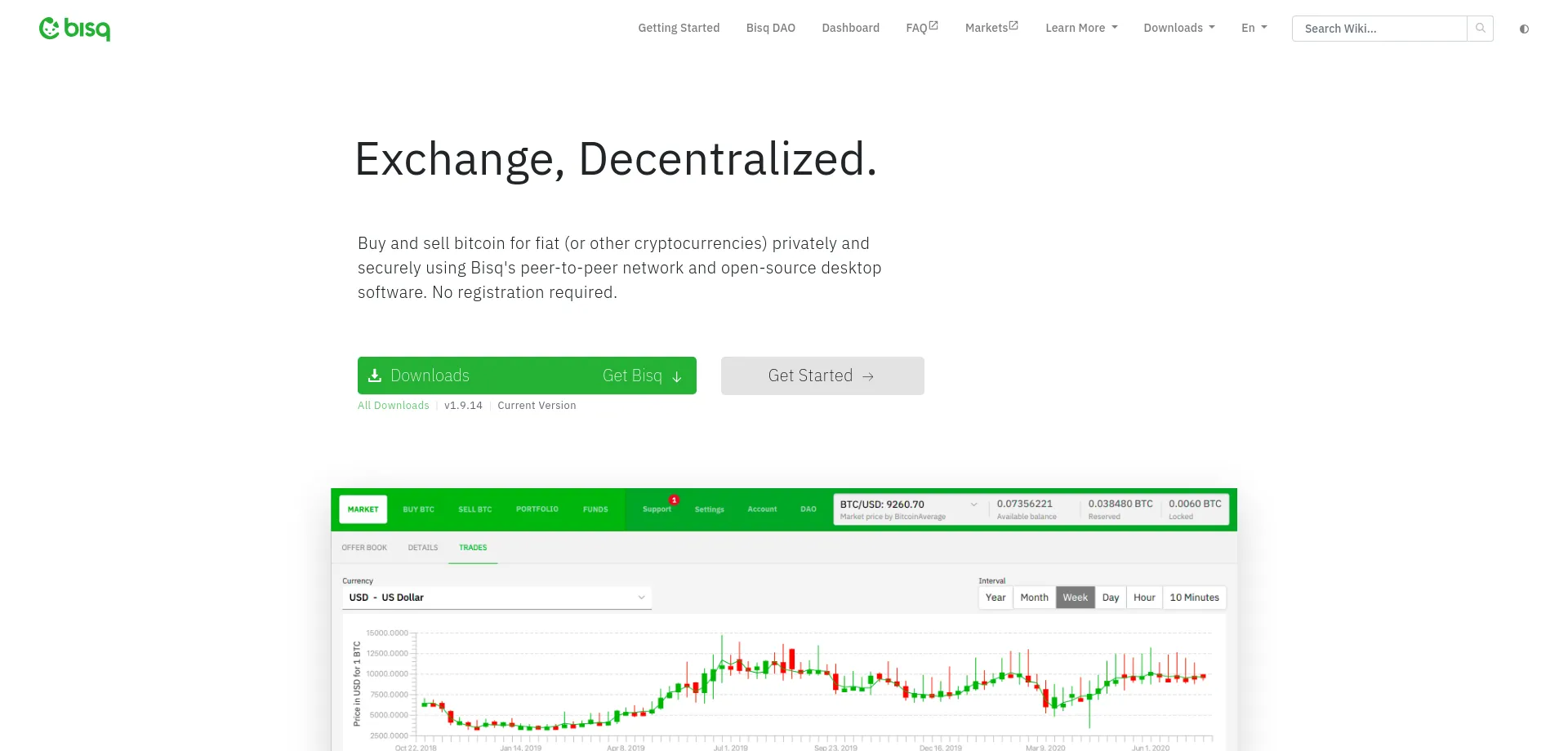 Website screenshot of Bisq.network