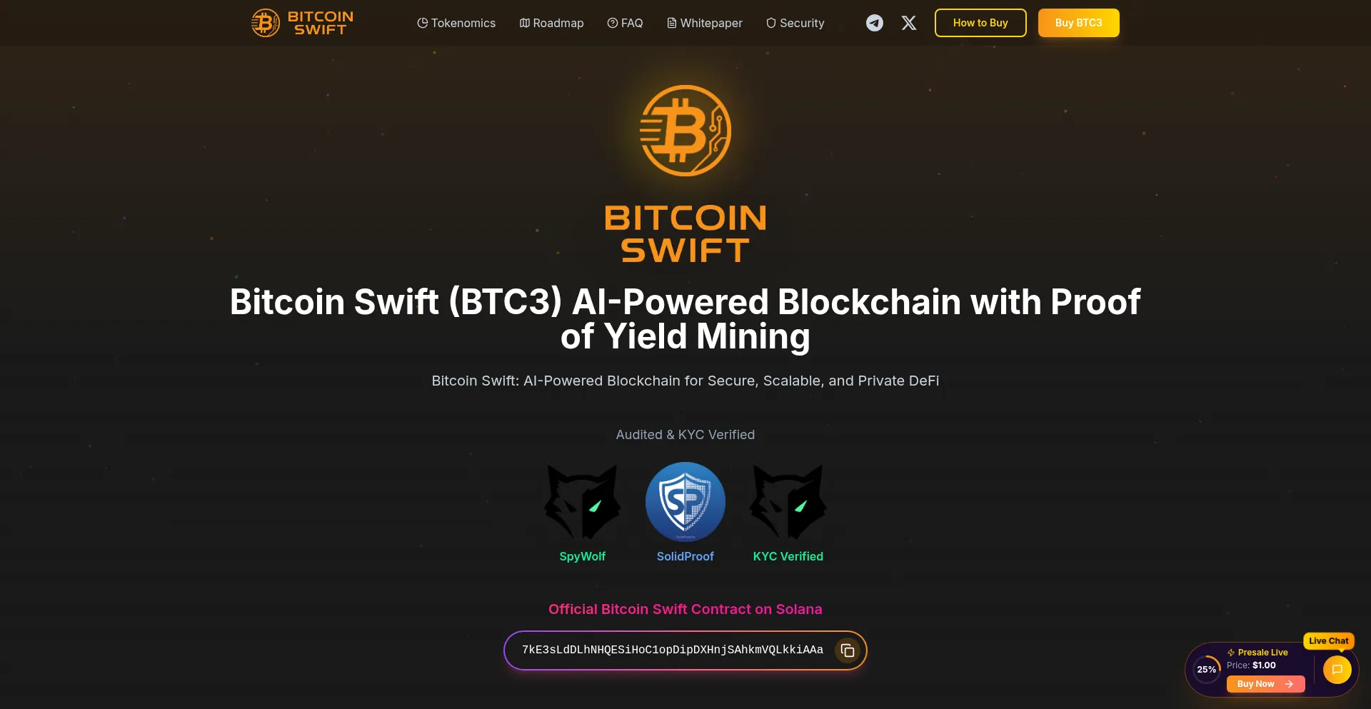 Website screenshot of Bitcoinswift.com