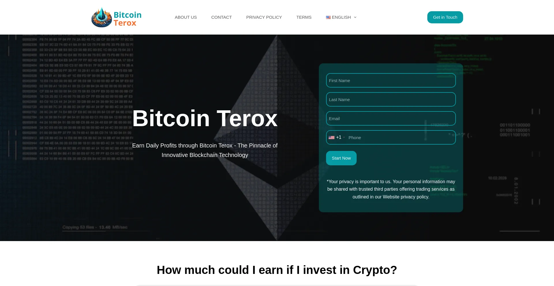 Website screenshot of Bitcointerox.com