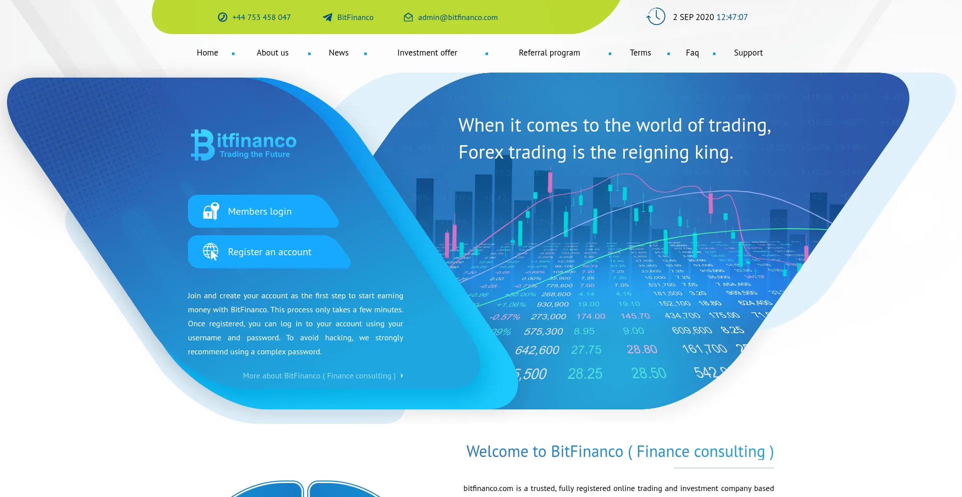 Website screenshot of Bitfinanco.com
