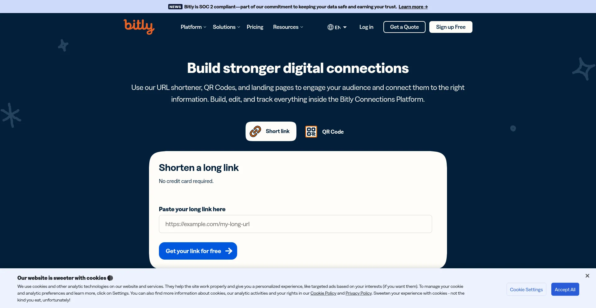Website screenshot of Bitly.com