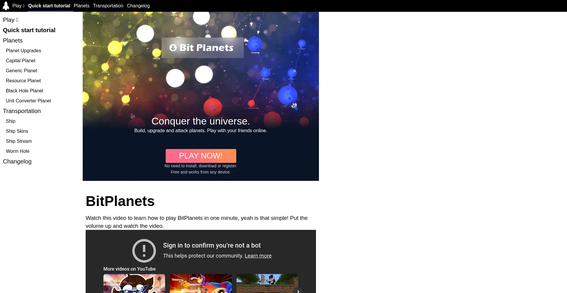 Website screenshot of Bitplanets.com