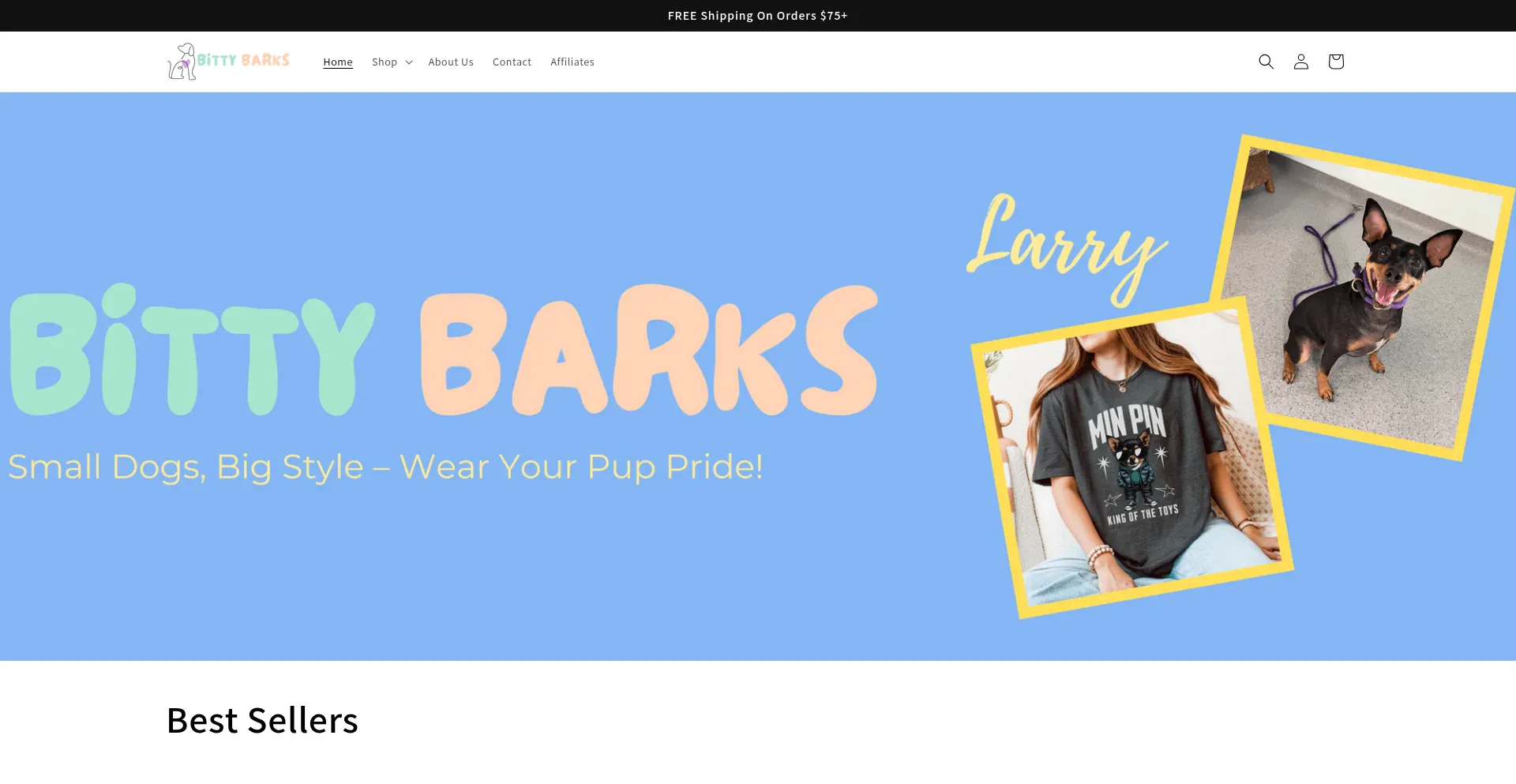 Website screenshot of Bittybarks.com