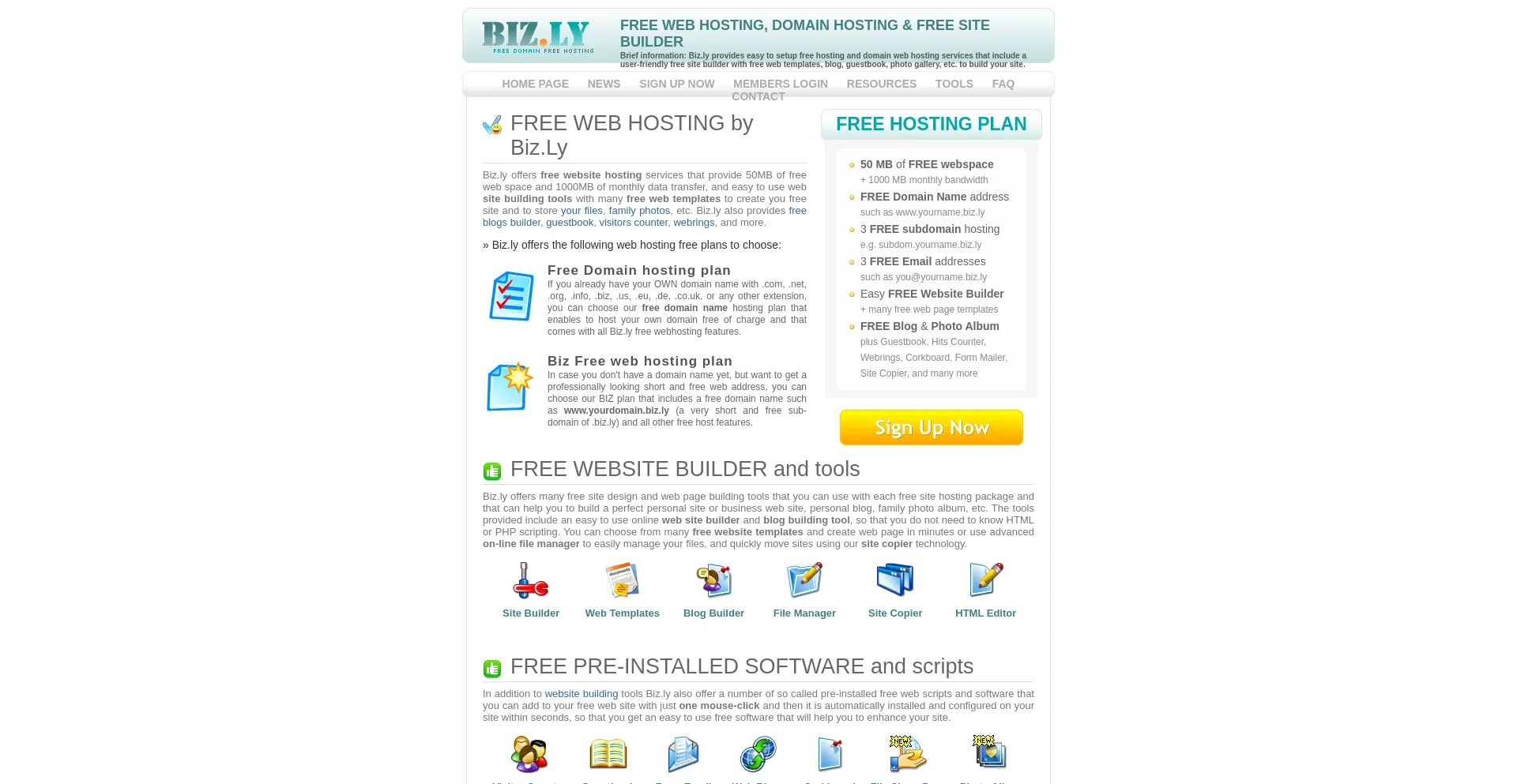 Website screenshot of Biz.ly