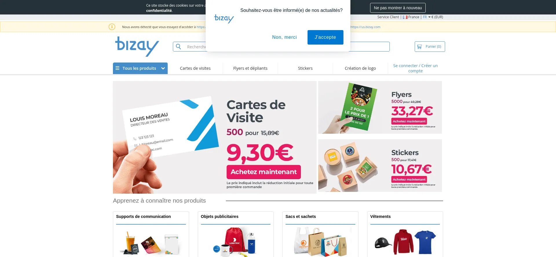 Website screenshot of Bizay.fr