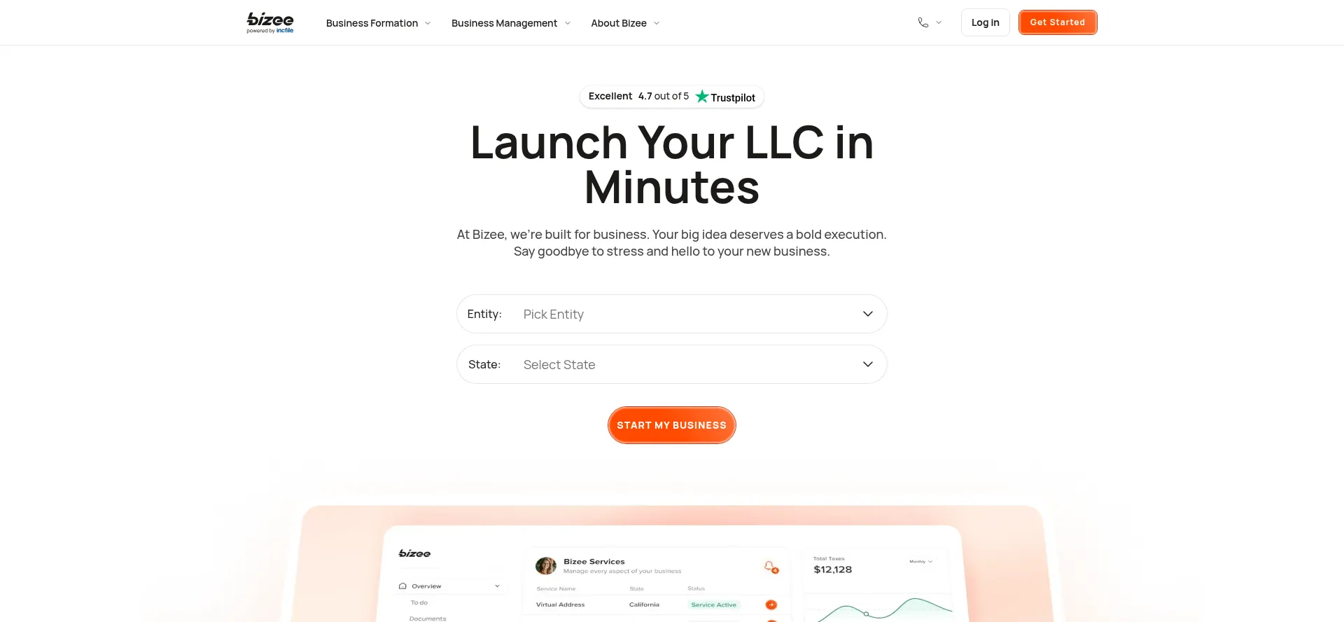 Website screenshot of Bizee.com
