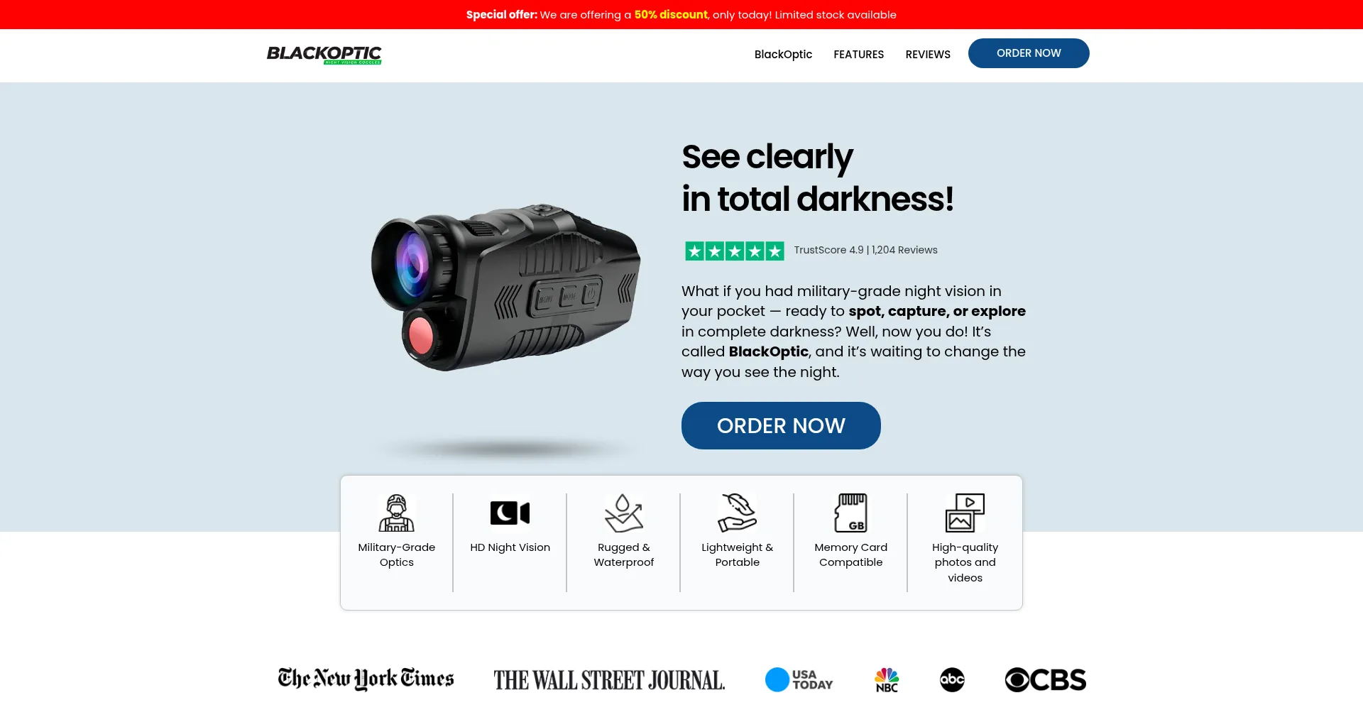 Website screenshot of Blackoptic-nightvision.com