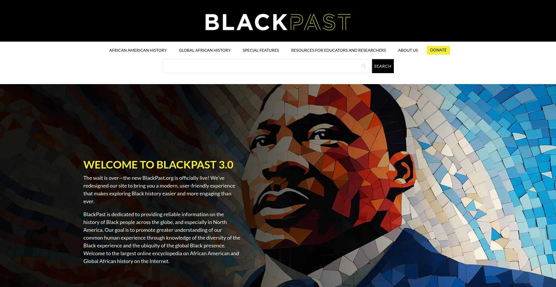 Website screenshot of Blackpast.org