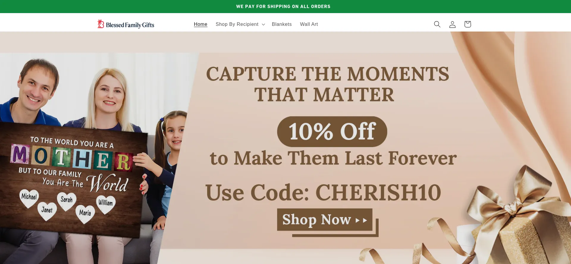 Website screenshot of Blessedfamilygifts.com