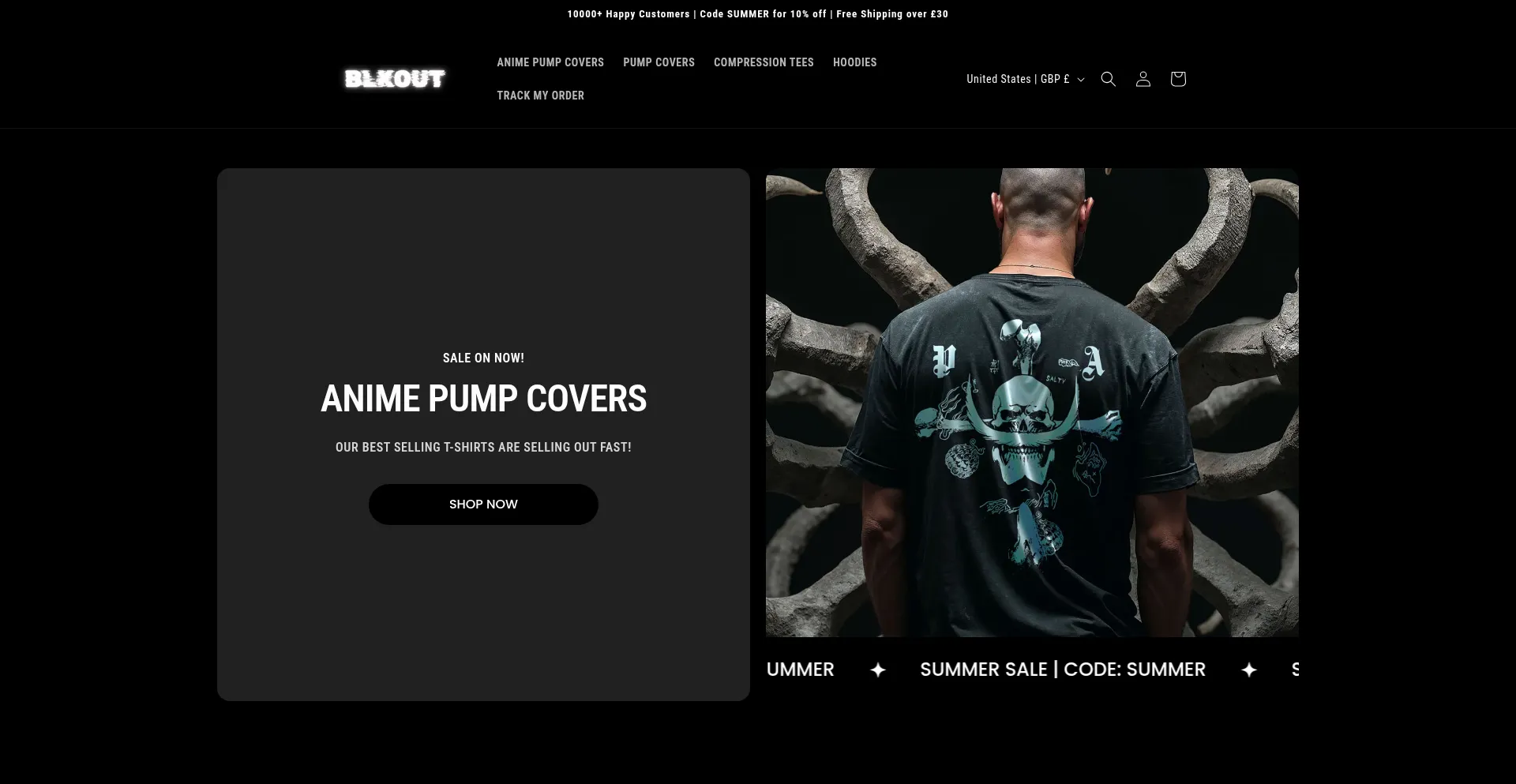 Website screenshot of Blkoutapparel.com
