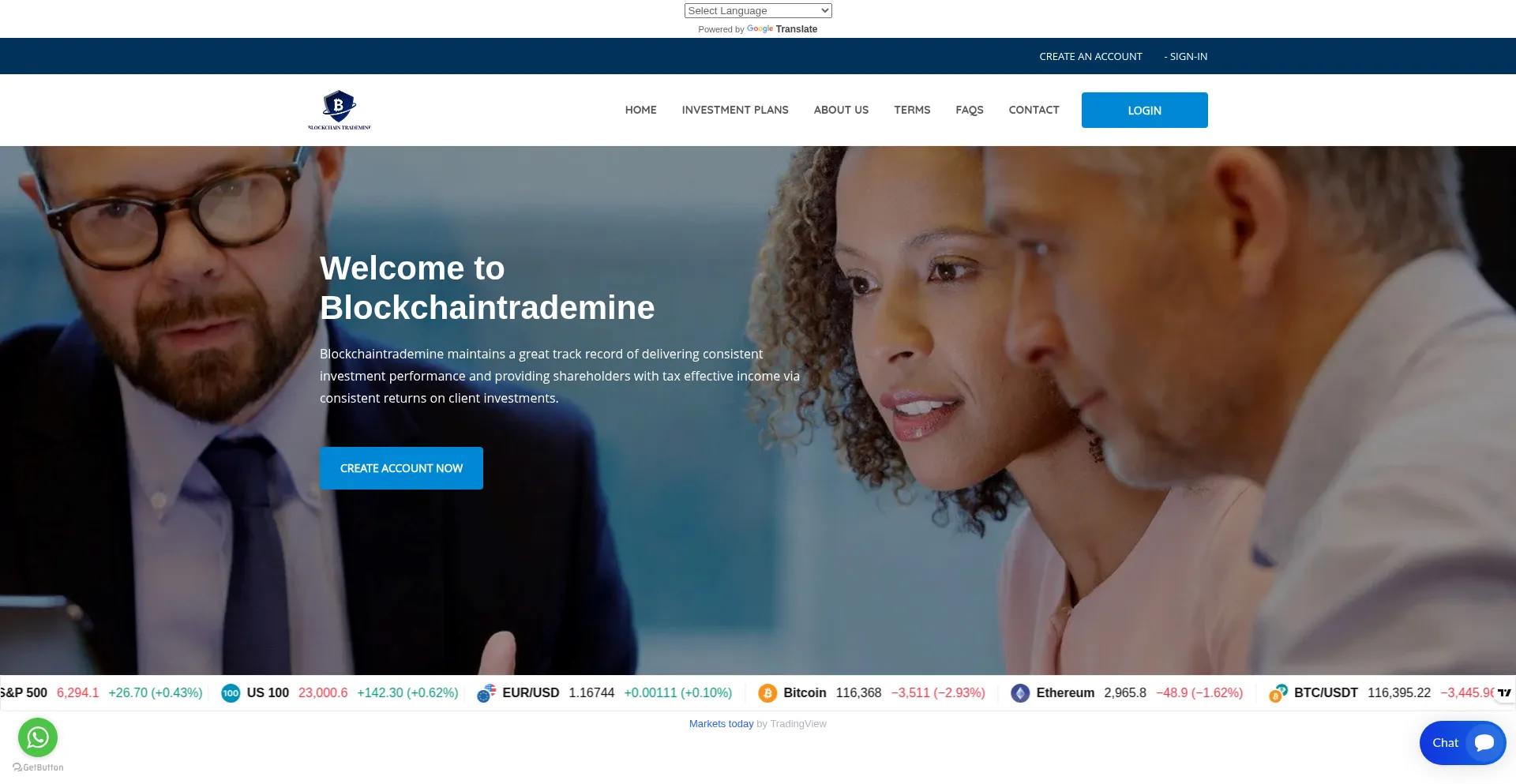 Website screenshot of Blockchaintrademine.com