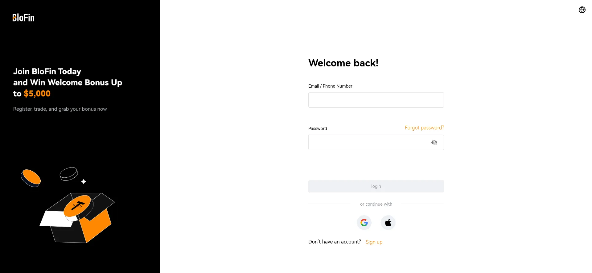 Website screenshot of Blofin-login.su