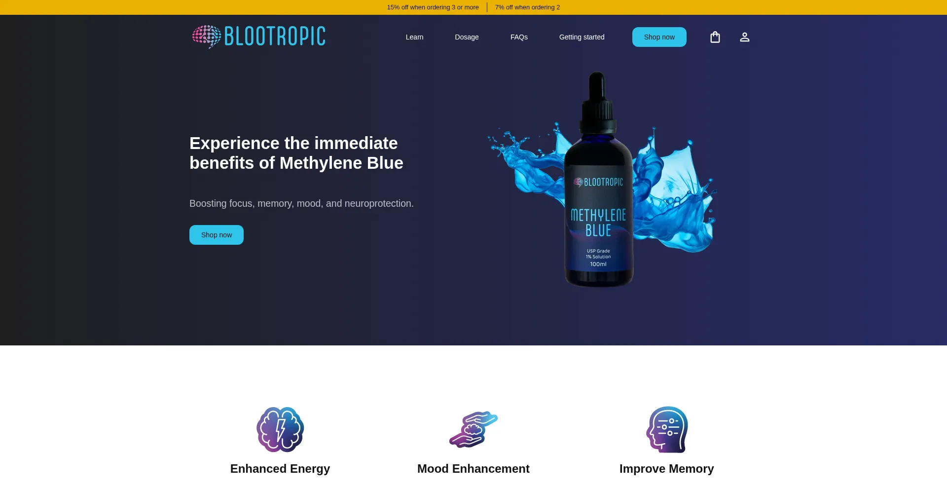 Website screenshot of Blootropic.com