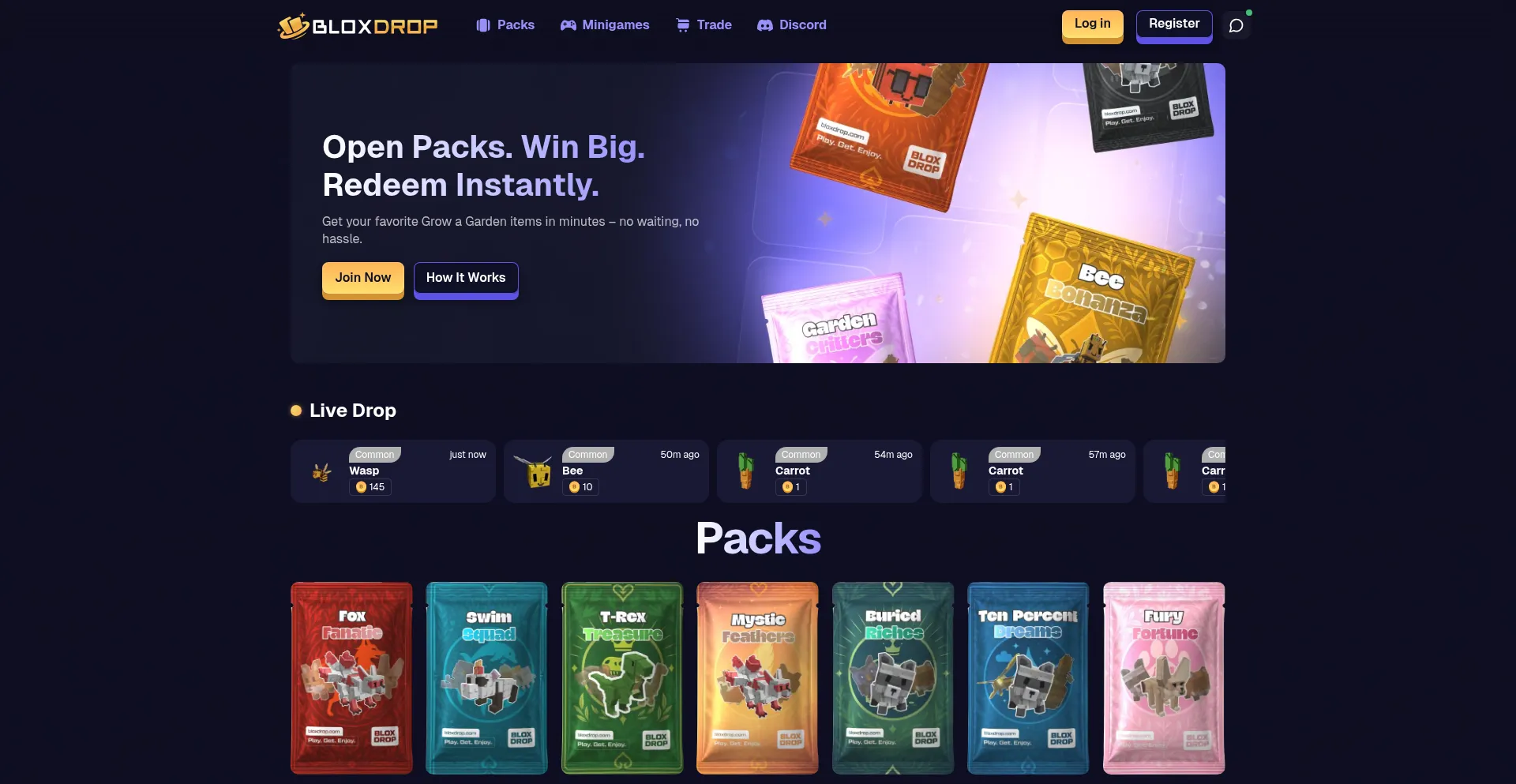 Website screenshot of Bloxdrop.com