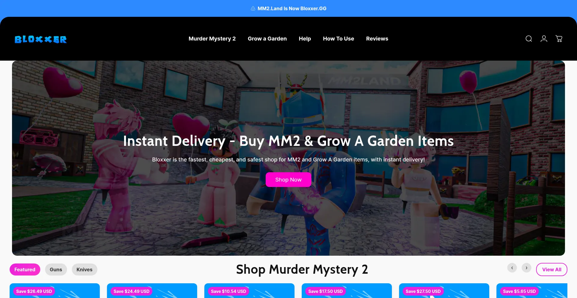 Website screenshot of Bloxxer.gg