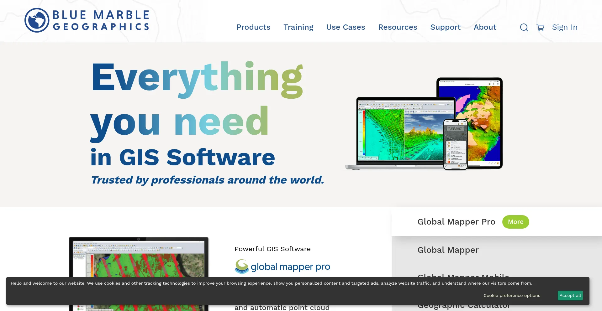 Website screenshot of Bluemarblegeo.com