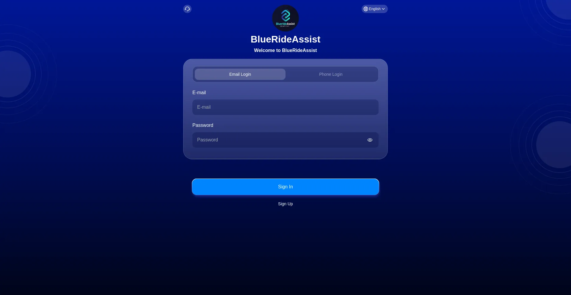 Website screenshot of Bluerideassist.vip
