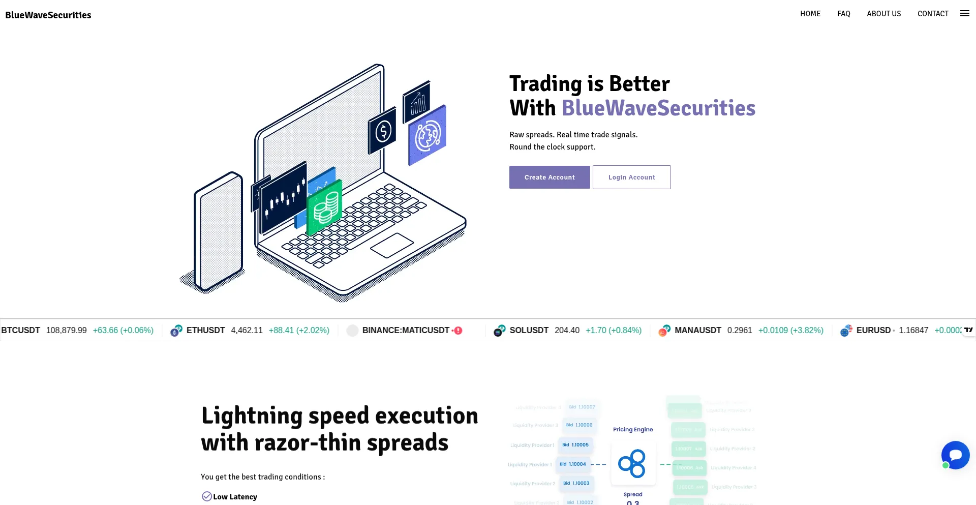 Website screenshot of Bluewavesecurities.org