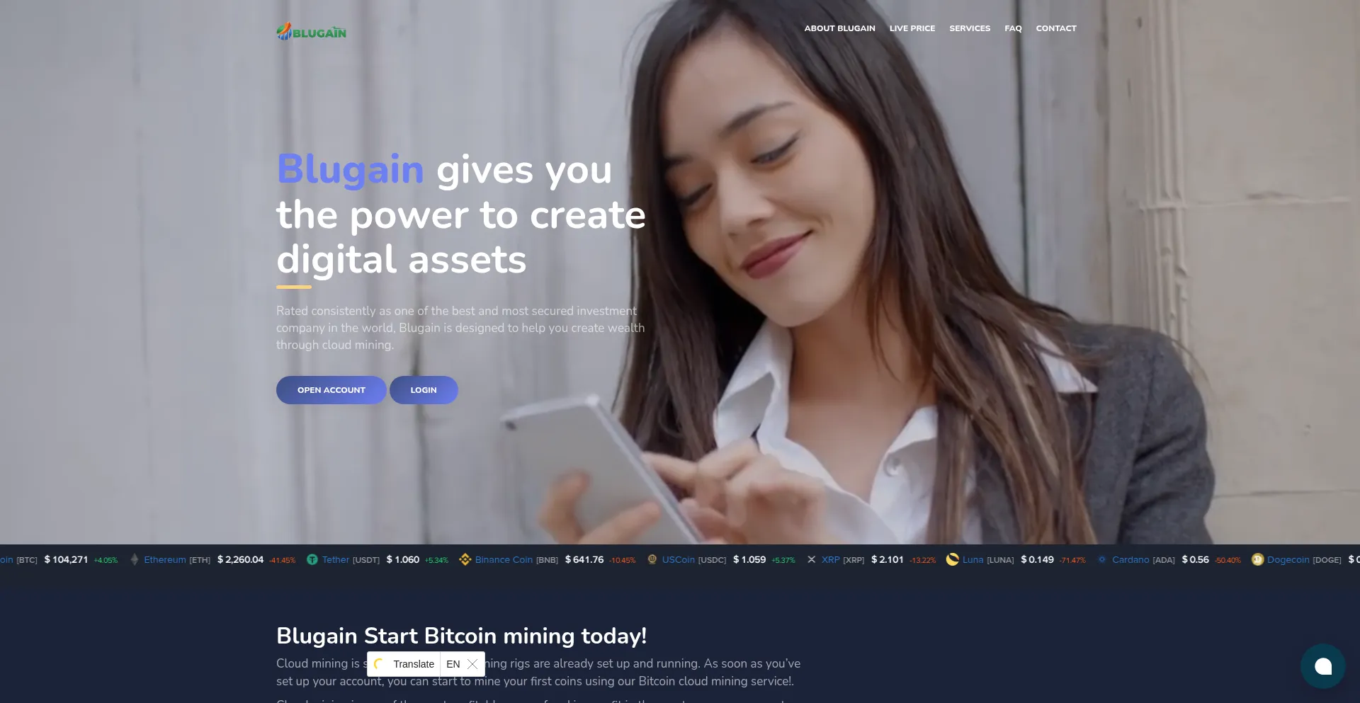 Website screenshot of Blugain.com