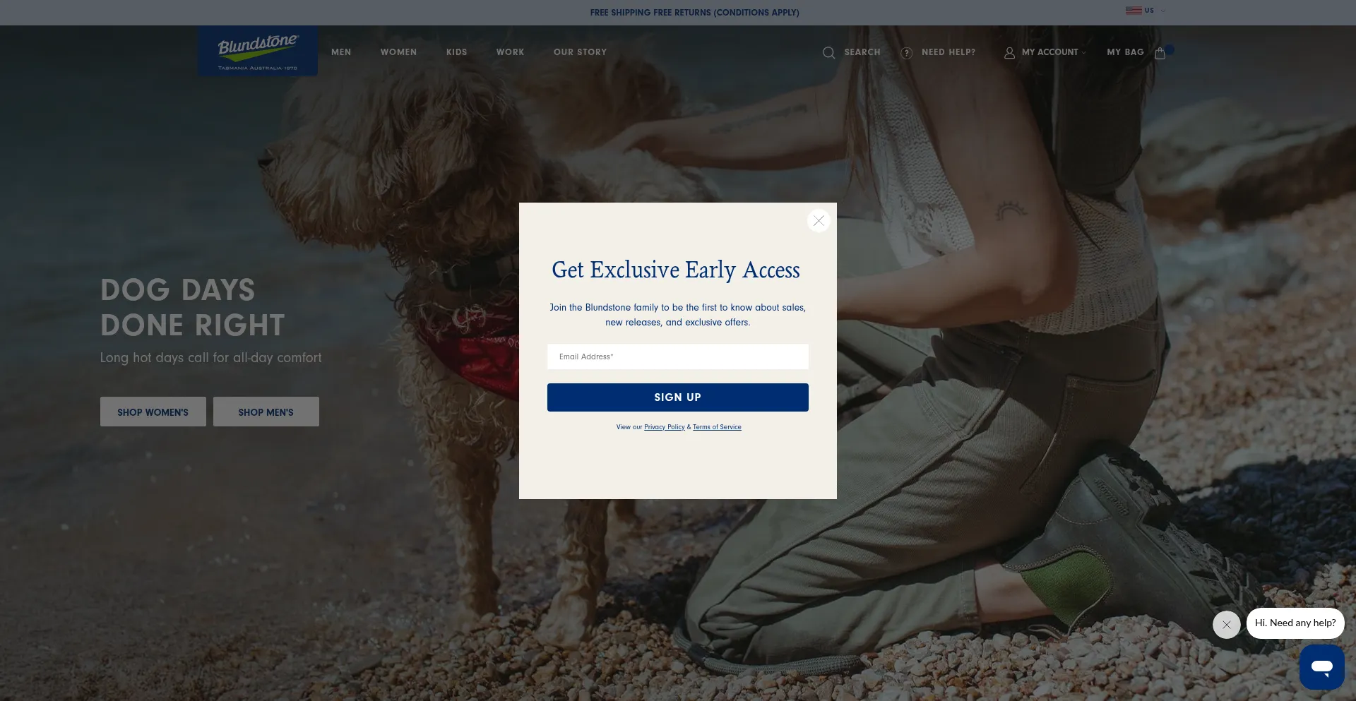 Website screenshot of Blundstone.com
