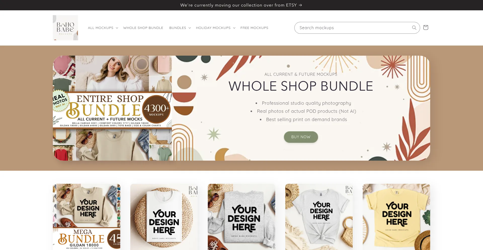 Website screenshot of Bohobabemockups.com