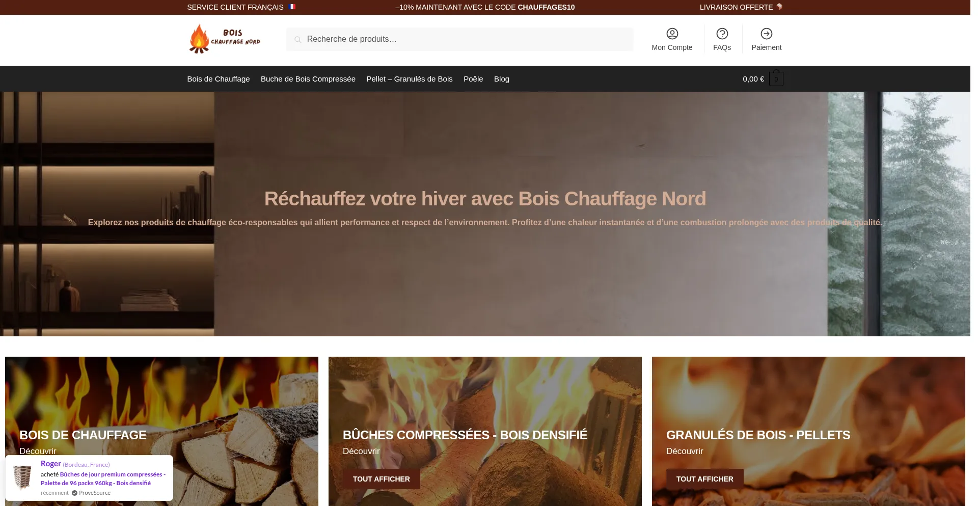 Website screenshot of Bois-chauffage-nord.com