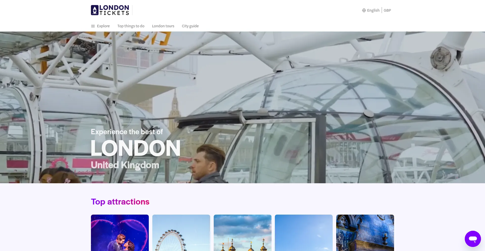 Website screenshot of Book.london-tickets.co.uk
