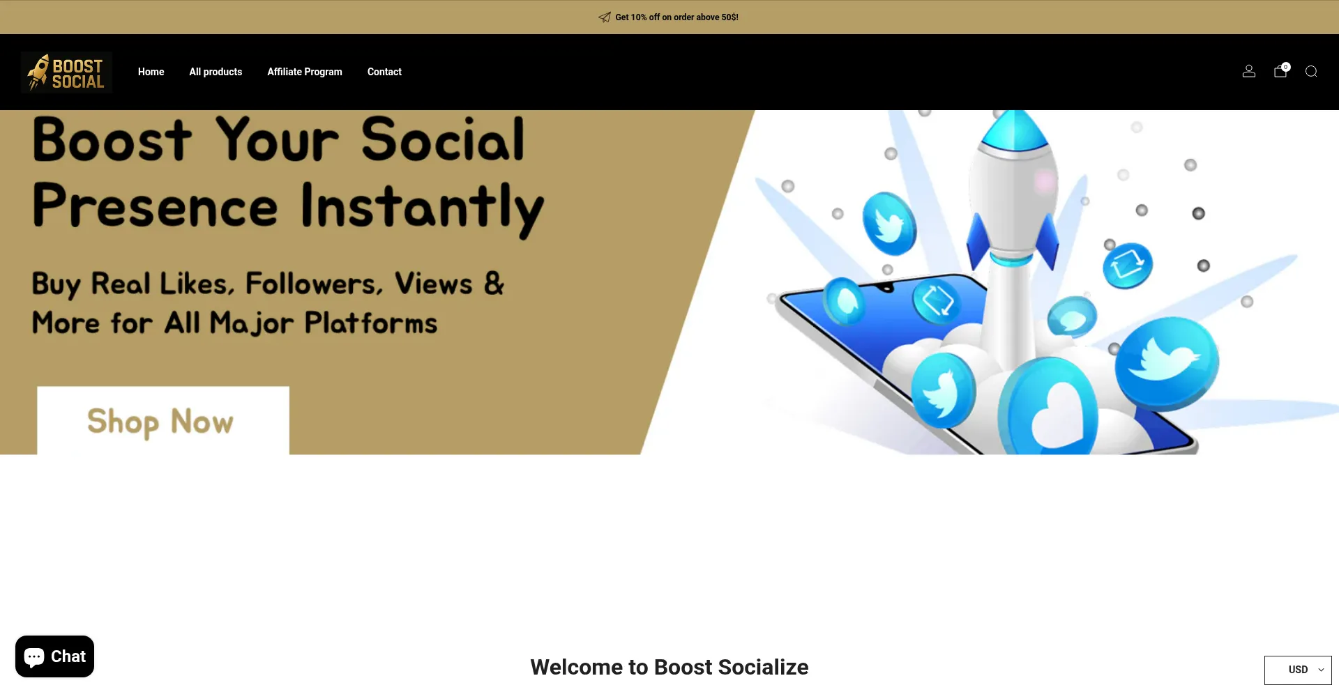 Website screenshot of Boostsocial.shop