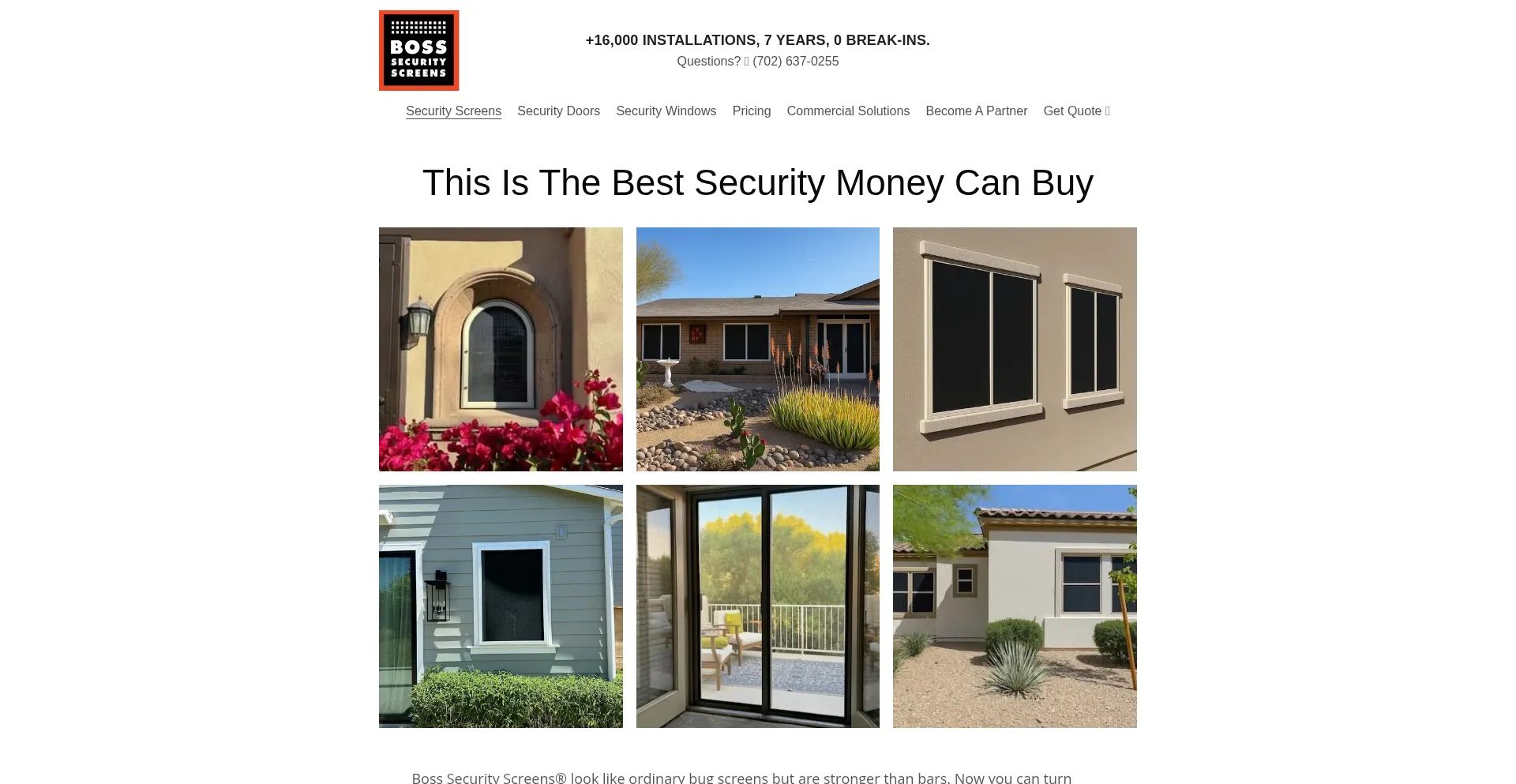 Website screenshot of Bosssecurityscreens.com