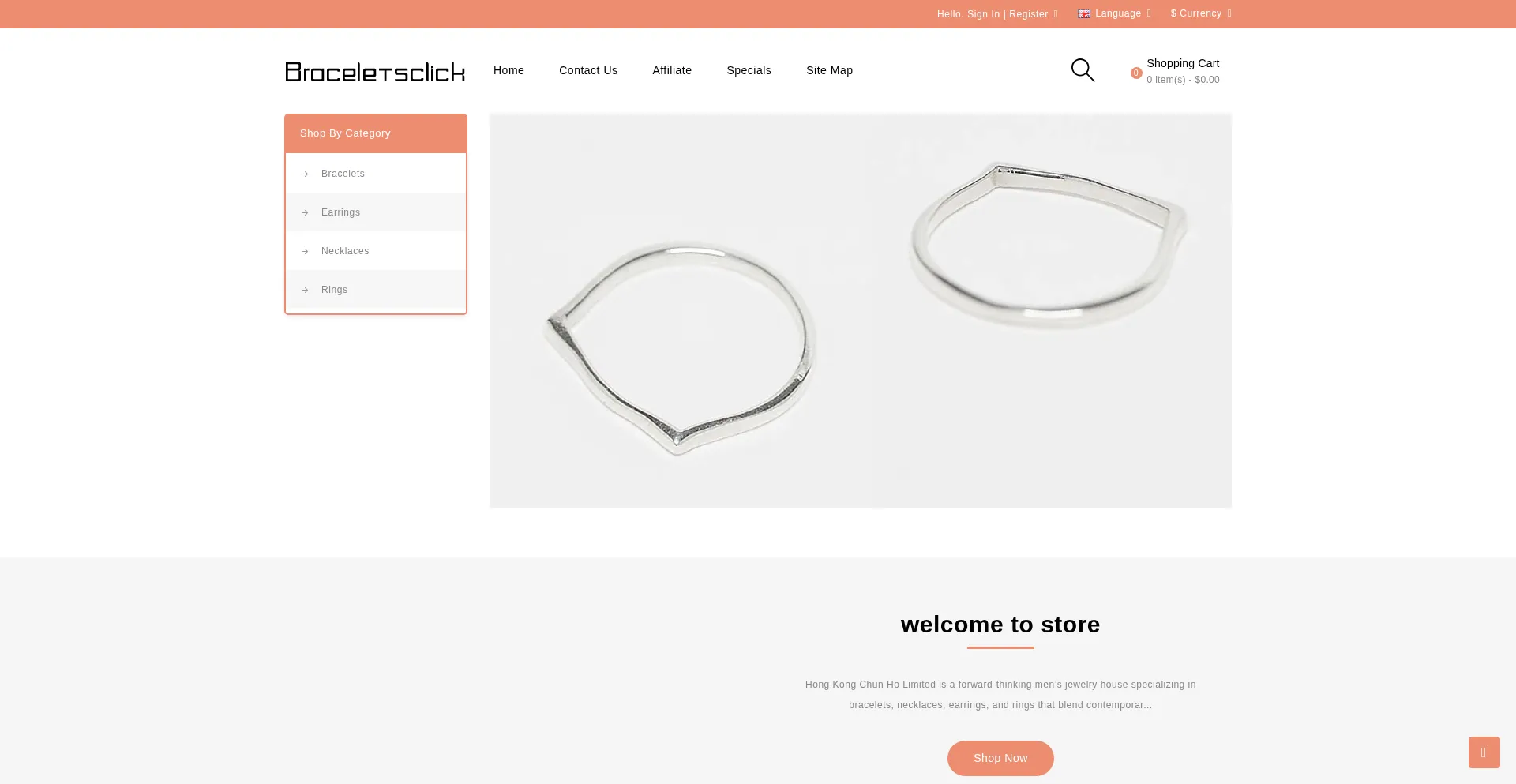 Website screenshot of Braceletsclick.com