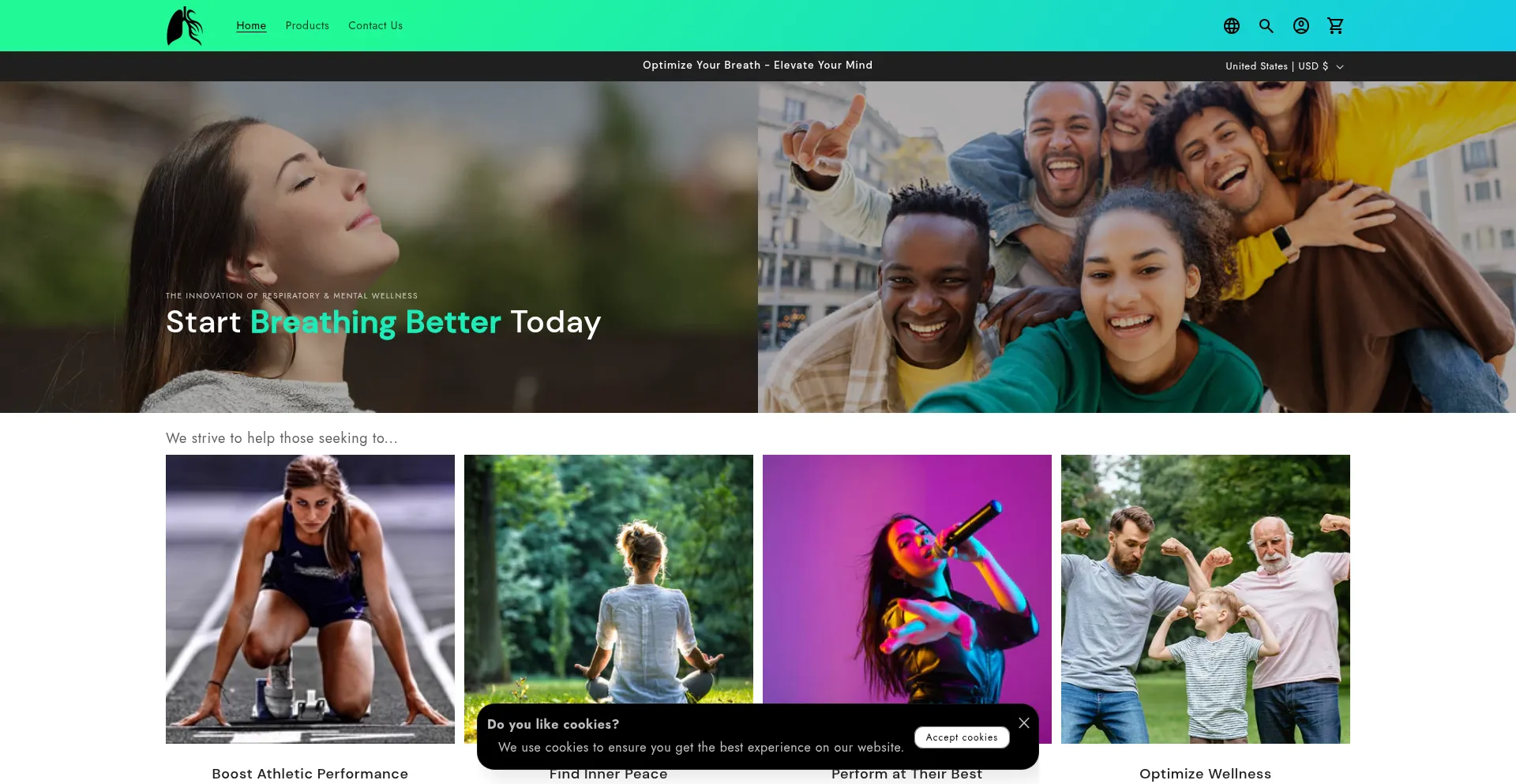 Website screenshot of Breathinex.com