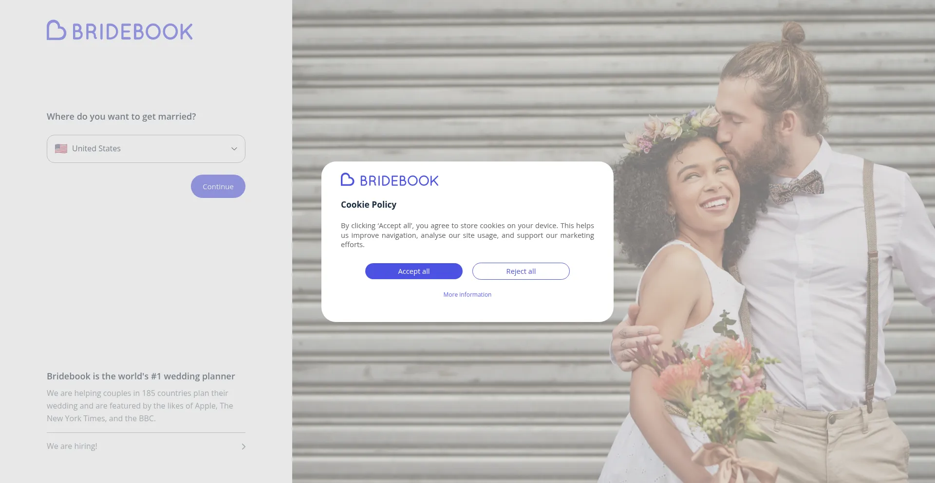 Website screenshot of Bridebook.com