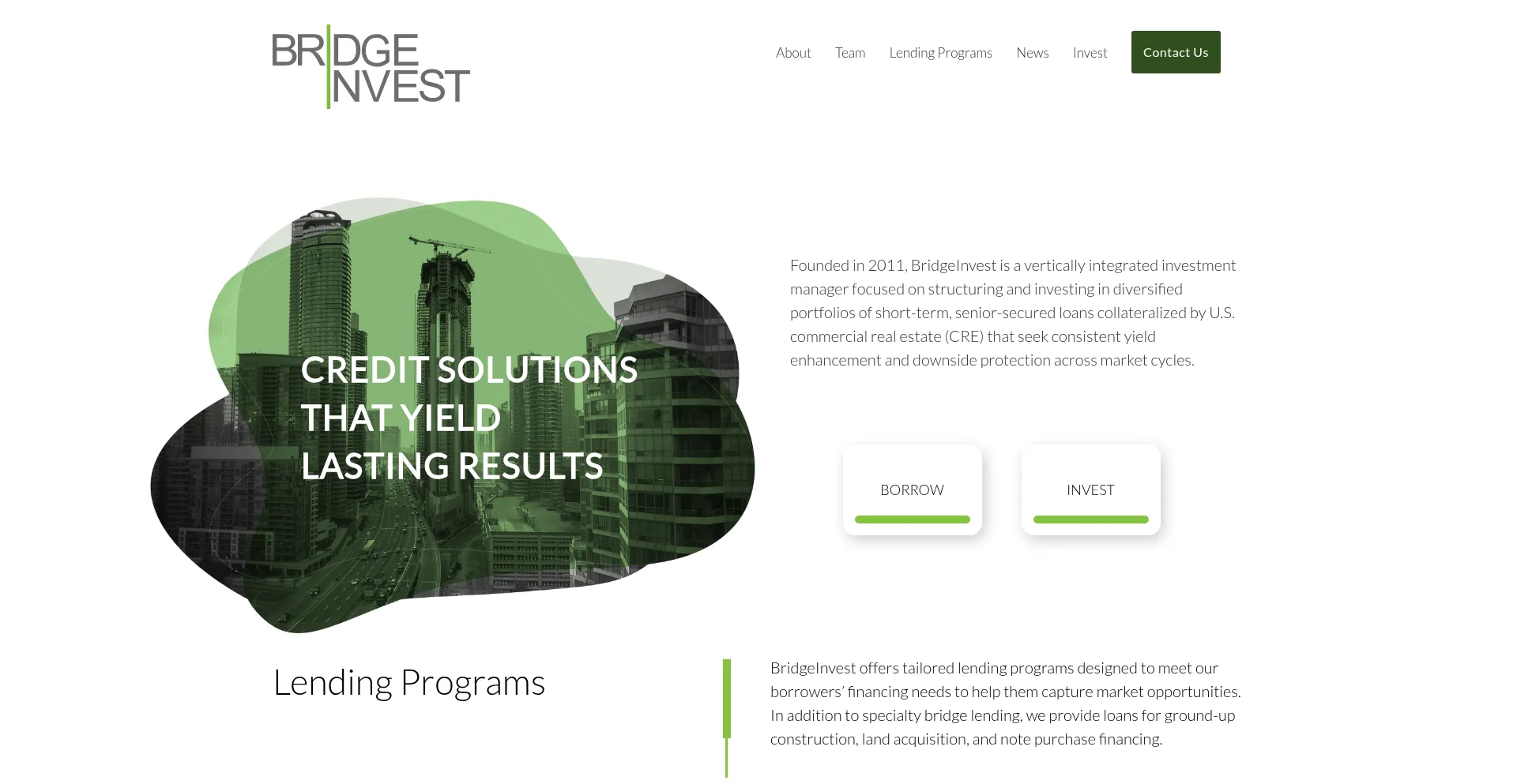 Website screenshot of Bridgeinvest.com