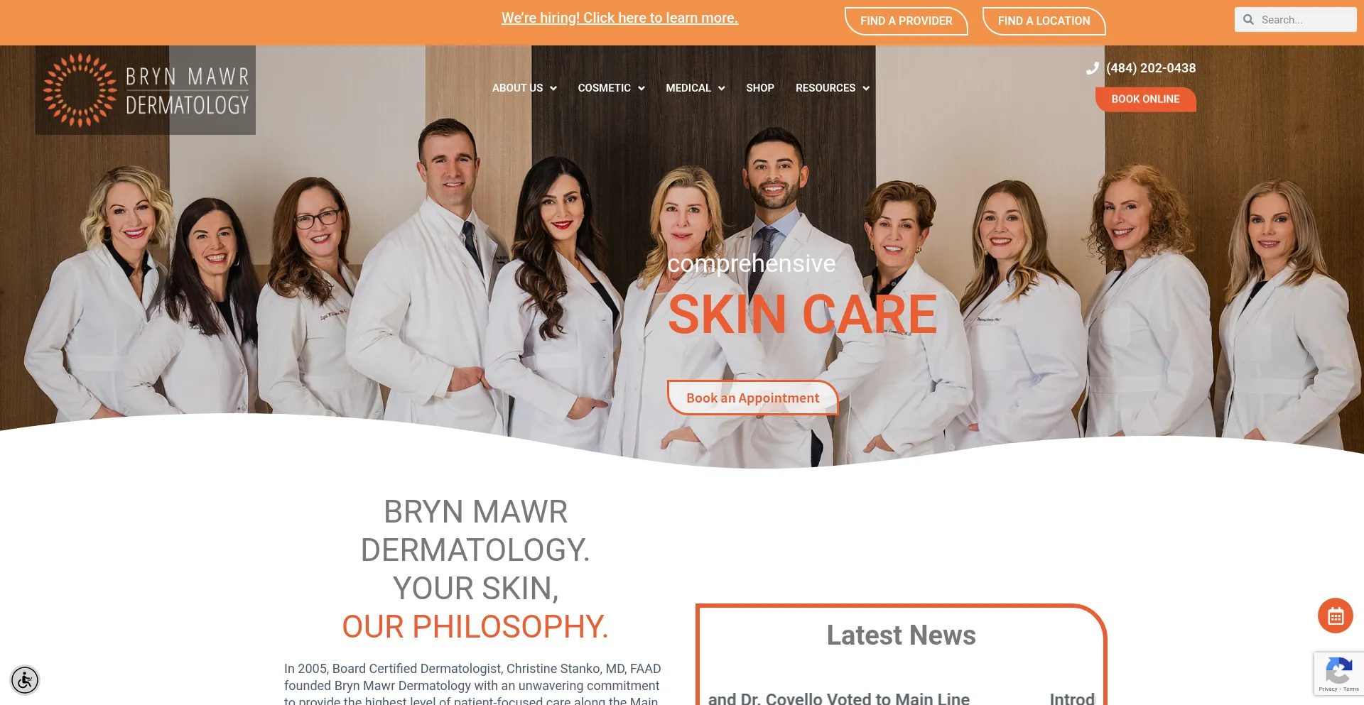 Website screenshot of Brynmawrdermatology.com