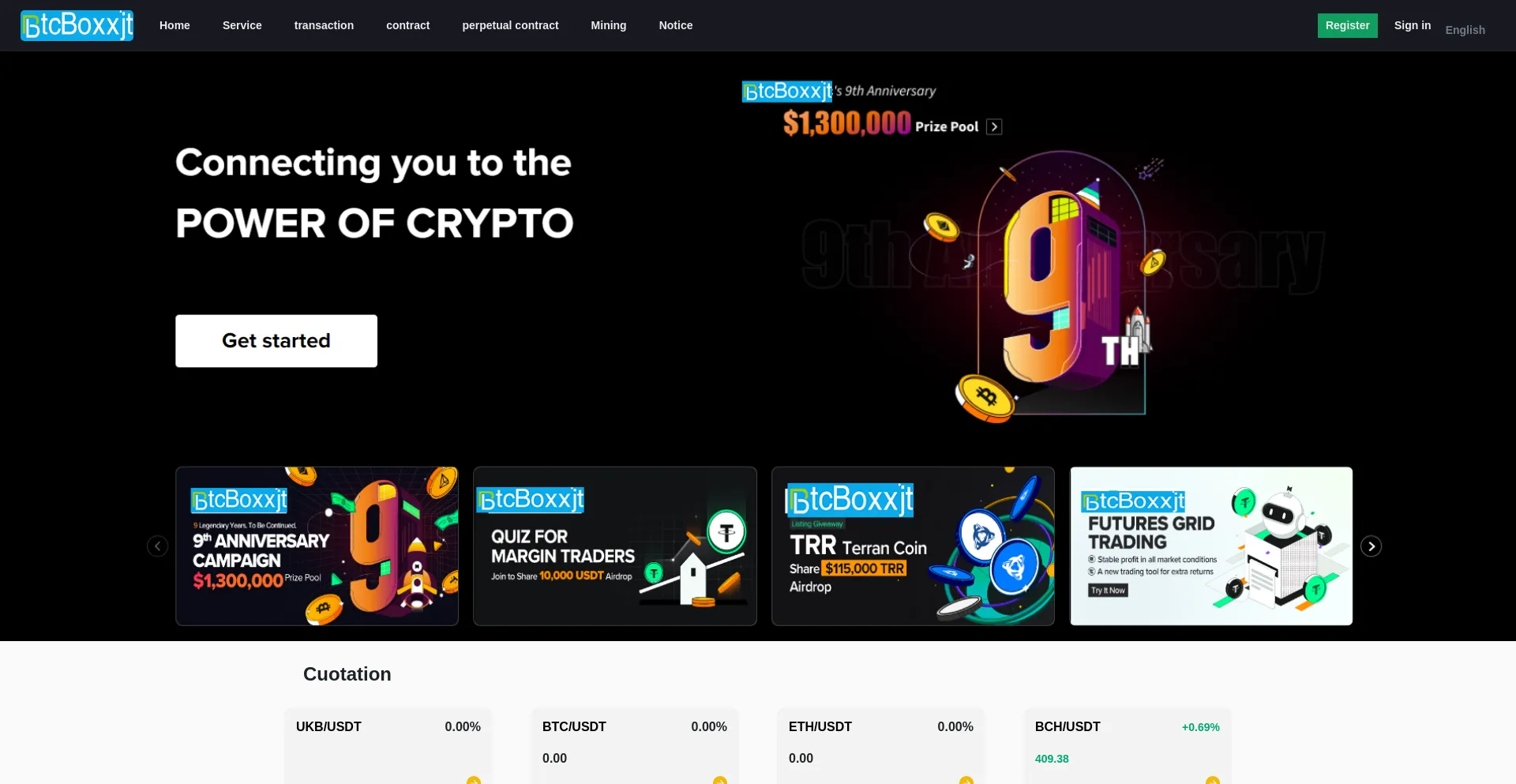 Website screenshot of Btcboxxjt.cc