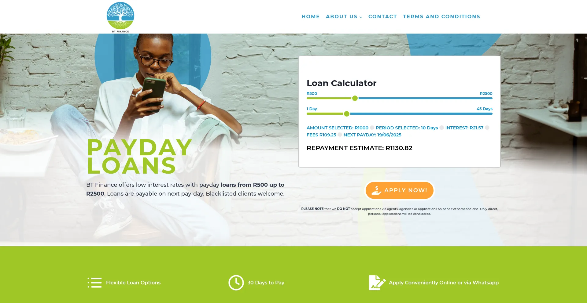 Website screenshot of Btfinance.co.za